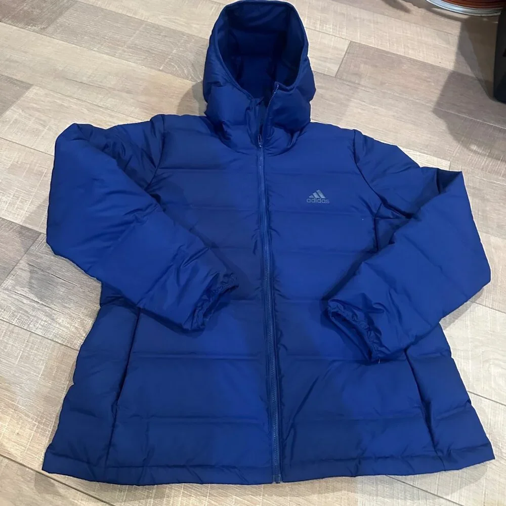 ADIDAS MENS ROYAL BLUE XL HOODED PUFFER JACKET